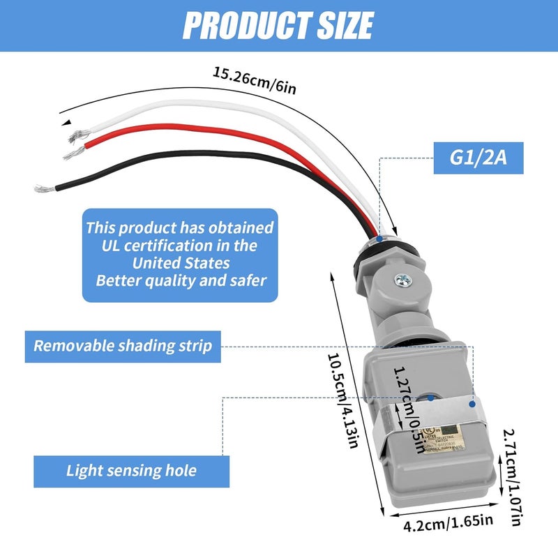 BTFO Photocell Sensor for Outdoor Lights, 120VAC 50/60Hz Controls Lighting Dusk to Dawn IP54 Waterproof Photoelectric Switch with Swivel Mount for LED/Halogen/CFL in Street Yard Landscape - Image 2